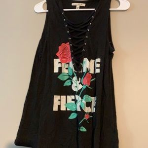 Black lace up front tank top